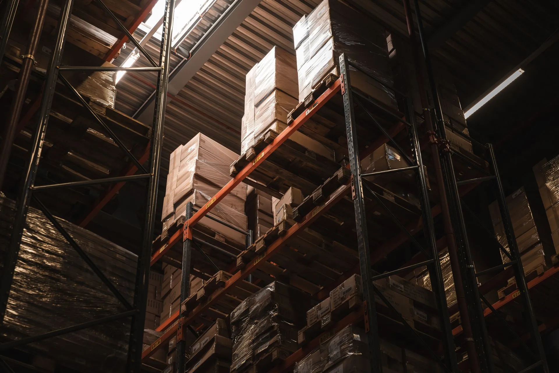 Warehouse with pallets and boxes